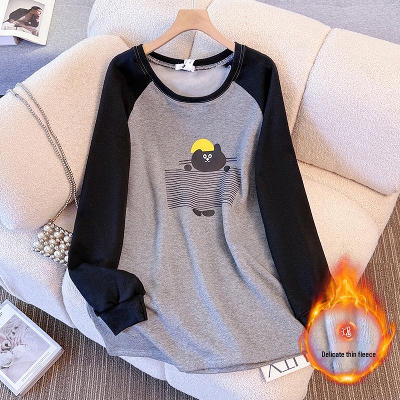 

Plus Size Women s Fleece-Lined Winter Hoodie - Korean Style Cute Print, Long Sleeve 3XL suitable for 160-180 jin