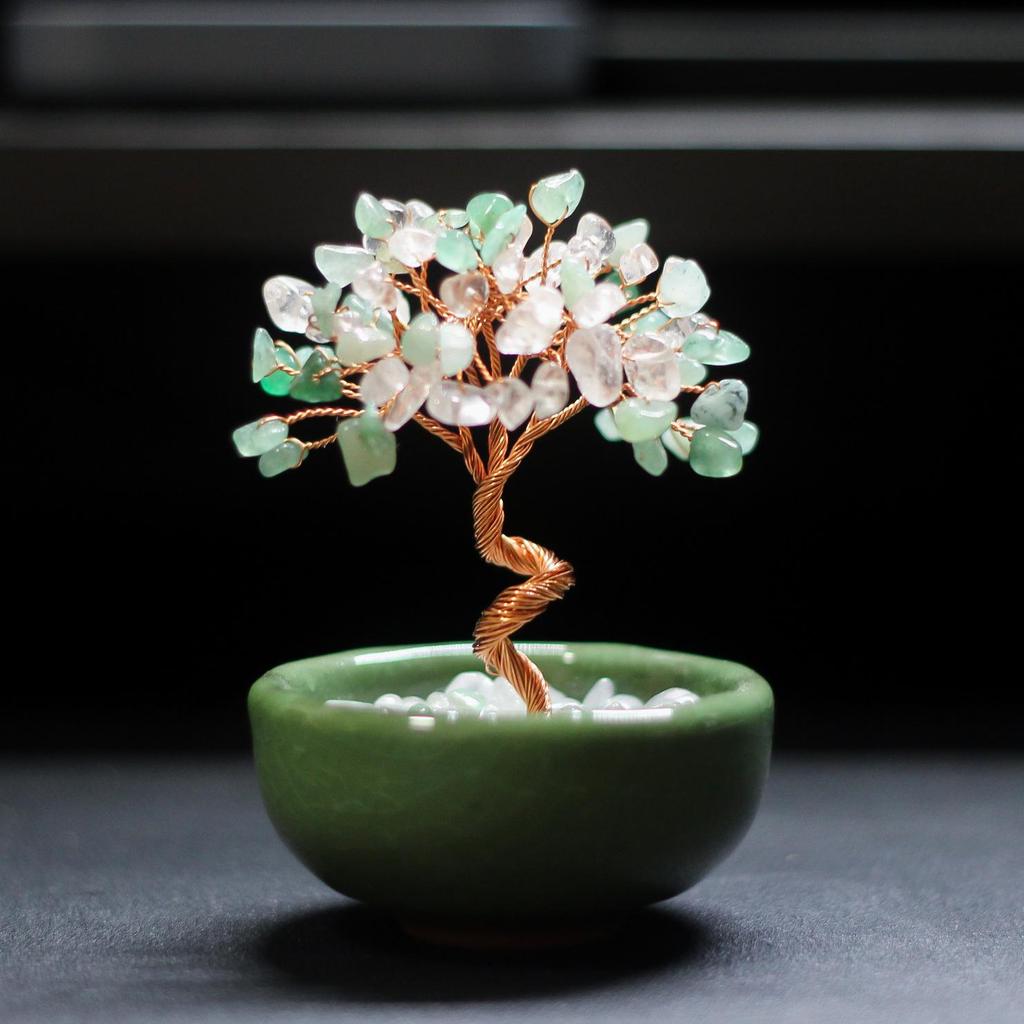 Handcrafted Yellow Citrine Money Tree Teacup Crystal Home Decor