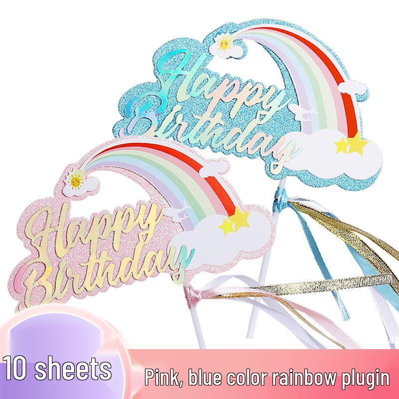 Funkelnde Regenbogen-Geburtstagstorten- und Cupcake-Topper mit Laser-Quasten und Wolken