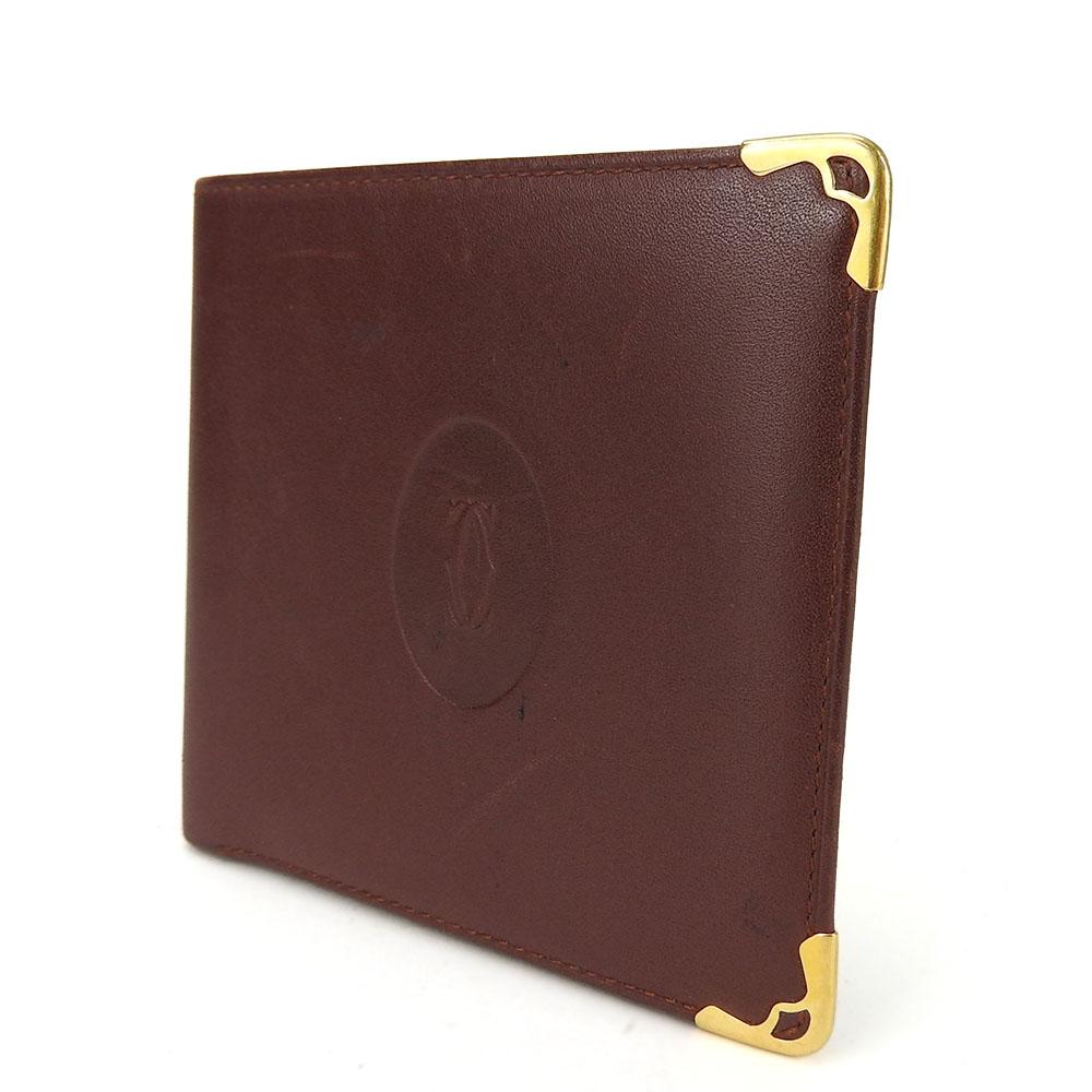 Used CARTIER Bill Compartment Must leather Bordeaux Bordeaux Bifold Wallet