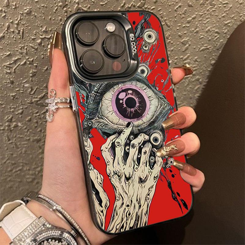Spooky Scary Red Eye Laser Plated Case For iPhone 11 12 14 15 16 Pro Max 13 SE 3 2 7 8 Plus X XR XS MAX Shockproof Bumper Cover