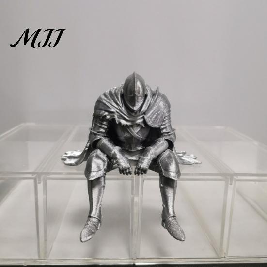 Collectible Gaming Room Accessory 3D Printed Resting Knight Figurine, Edge Sitting Dark Fantasy Retro Silver Home Decor Statue, Medieval Armored