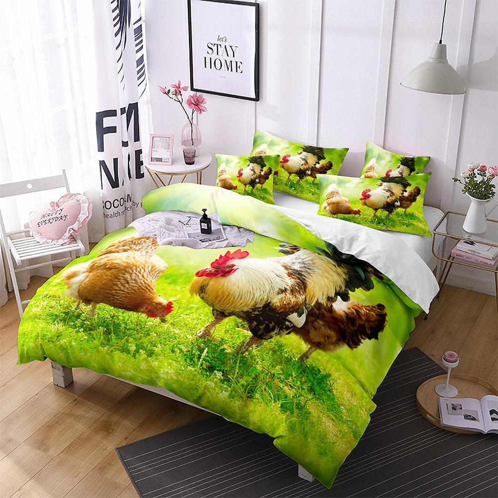 King Size Bedding Set For Adults,Duvet Cover,Print Cock,Hen, Sheep,Cow,hamster,Animal, Poultry,Double Bed Cover With Pillowcases