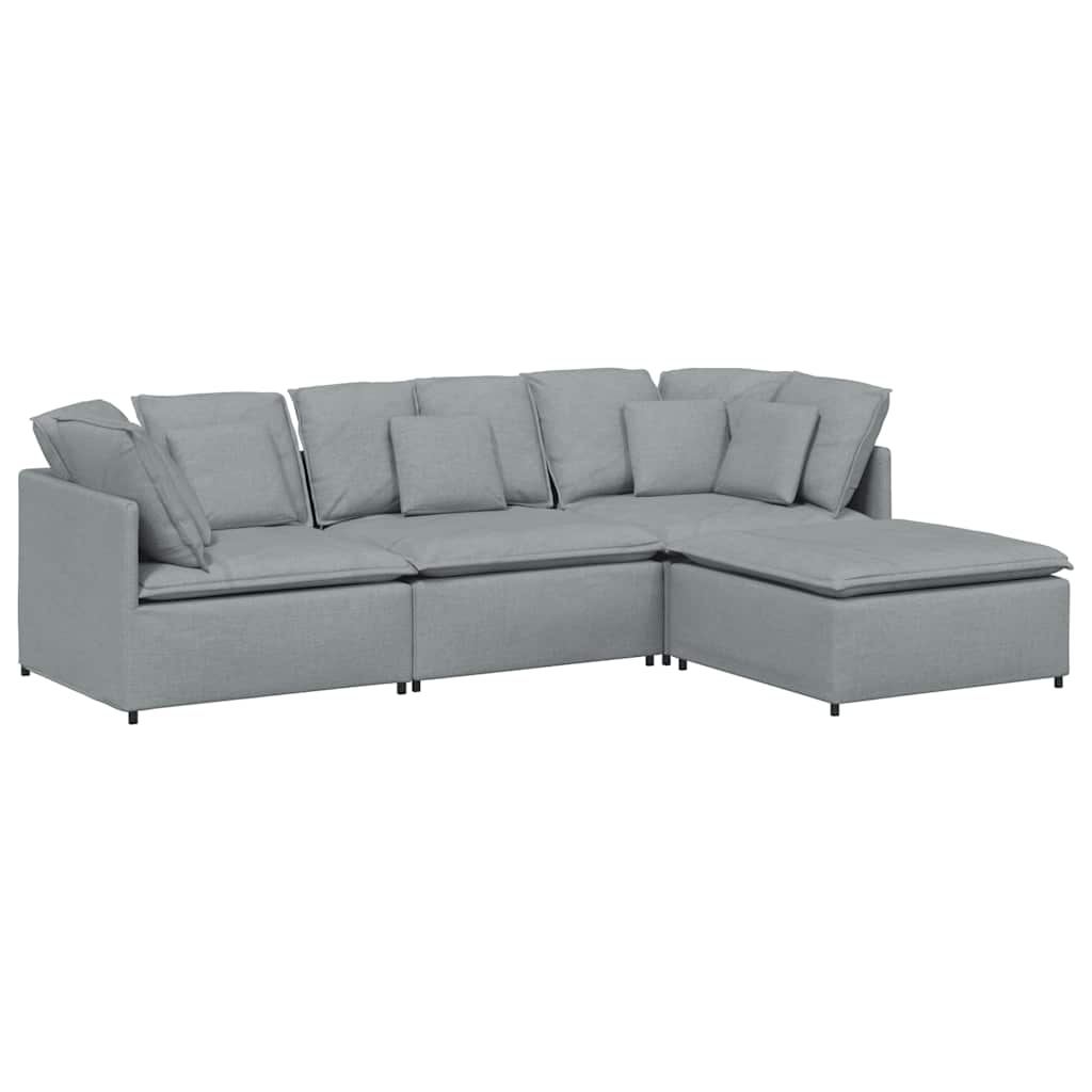 Modular Sofa with Footstool and Cushions Fabric Light Grey