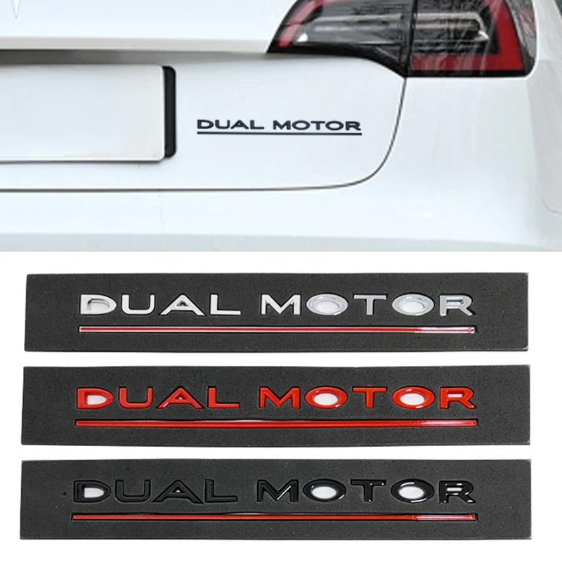 ALG1 DUAL MOTOR Underlined Letters Emblem for Tesla Model Y 3 X S Car Styling High Performance Trunk Badge Sticker Chrome Black Red