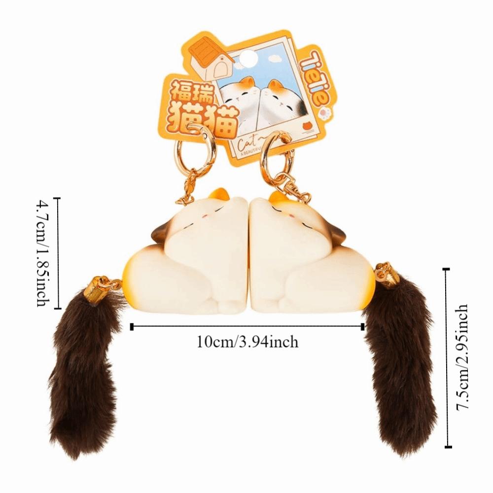 Pom Accessories Couple Cat Key Chain Cartoon Mink Fur Cat Keyring Long Tail Cat Pendant  Car Decor