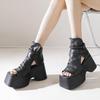 Johnature Vintage Thick Sole Sandals Boots Women Peep Toe Genuine Leather Comfort Heightening Platform Shoes