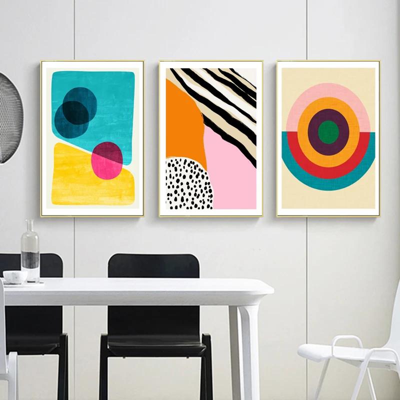 Kolorowe Abstrakcyjne Geometria Płótno Sztuka Malarstwo Macron Nowoczesny Nordycki Plakaty Wydruki Obraz na Ścianę do Salonu Wystrój Domu