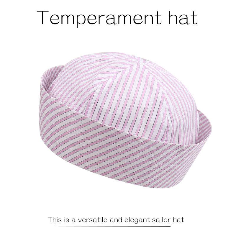 1pc Fashionable Striped Sailor Hat Versatile Breathable Korean Style Ins Flip Cuff Octagonal Beret Hats Sunscreen UV Protection