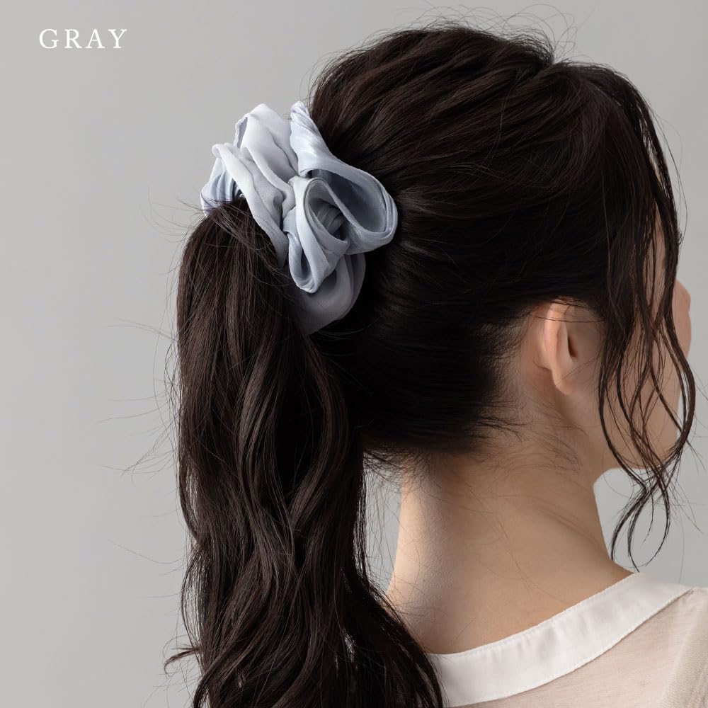 JewelVOX Scrunchie Hair Accessory for Black and Adult Size Women, Two-Tone, Large, Chiffon, White, (Gray)