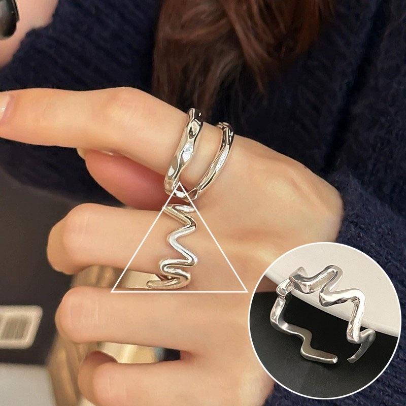 925 Silver Open Finger Ring Punk Heart Irregular Geometric Stackable For Women Girl Jewelry Gift Dropship