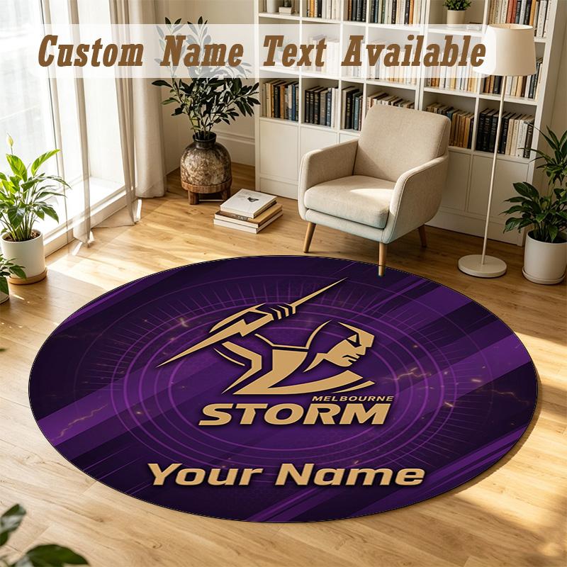 Round Rug Custom NameMelbourne Storm Pattern Non Slip Carpet Home Floor Decor