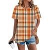 Damen Casual Mode Rundhals Kariert Bedruckt Plissiert Kurzarm T-Shirt Top