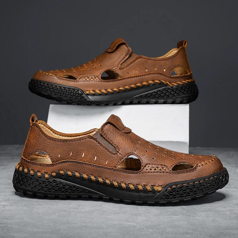 Fashion New Men's Summer Sandals Comfortable Mens Sandals Leisure Walk Loafers Handmade Leather Casual Flats Loafers Men Beach Shoes Man