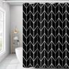 Striped Fabric Bathroom Shower Curtain-Modern Simple Polyester Waterproof Blue Grey Abstract Line Pattern With Hook