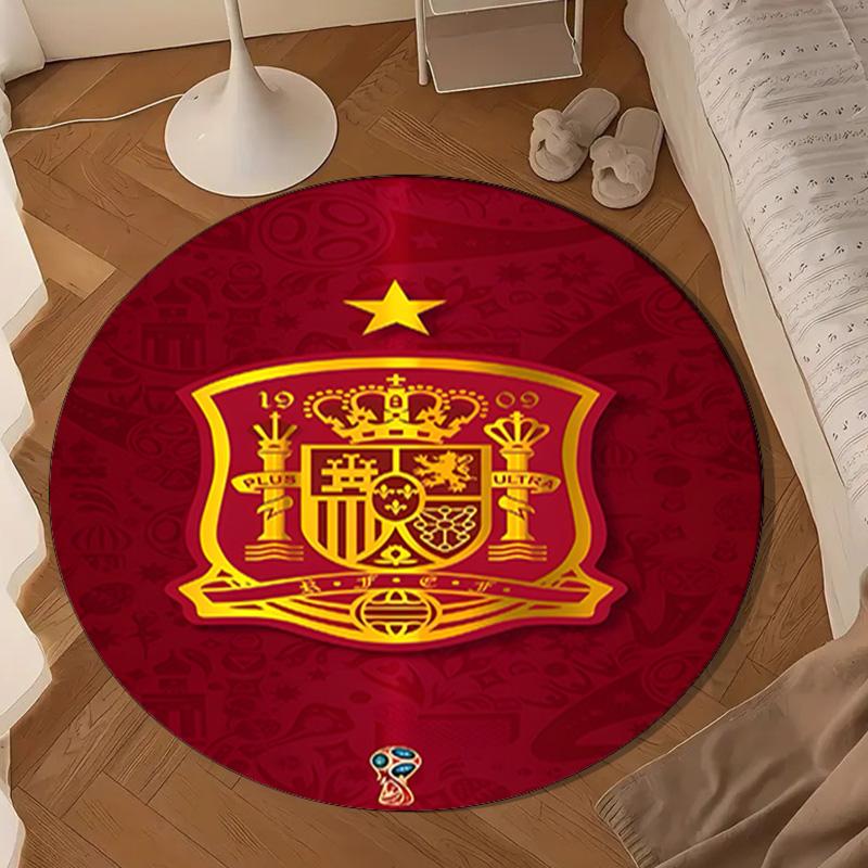 Spain Football Crest Round Rug for Livingroom,Bedroom, Palyroom, Chair Rug, Area Rug, Circle Carpet, Large Size Fan Christmas Gift