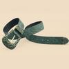 Vintage Dark Color Carved Women's Belt with Leaf Print, Versatile for Autumn and Winter Casual Belt, Daily Commuting Decoration