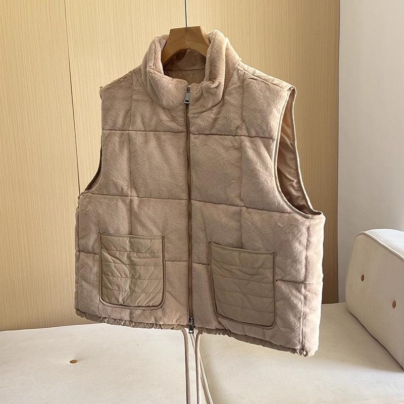 New stand-up collar white duck down straight short loose down vest down jacket vest women's tide European goods
