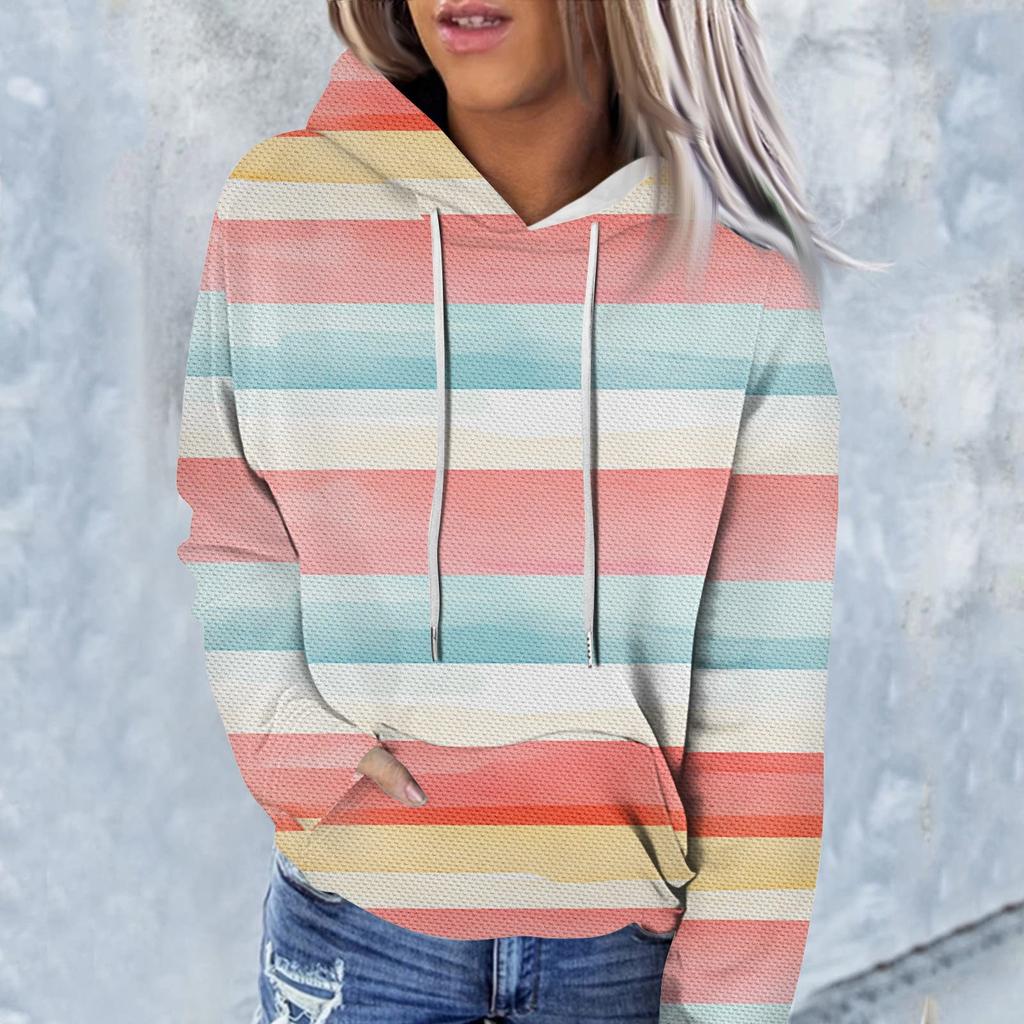Women's Fashion Casual Long Sleeve Plaid Floral Print Hooded Sweatshirt