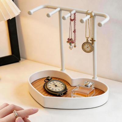 Organizador de joyas, expositor con bandeja de madera para pendientes, pulseras, collares, anillos, organizador colgante