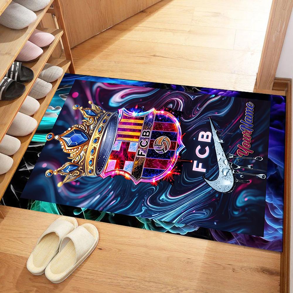 Fc Barcelona Customized Name Area Rug Design for Dormitory Entryway Outdoor Foyer Anti-slip Rug Office Home Decor Perfect Birthday/Christmas Gift Idea