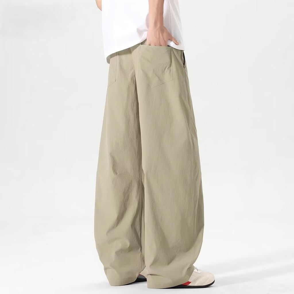 Summer loose splicing sports men's sweatpants solid color drape straight wide-leg pants men's casual pants