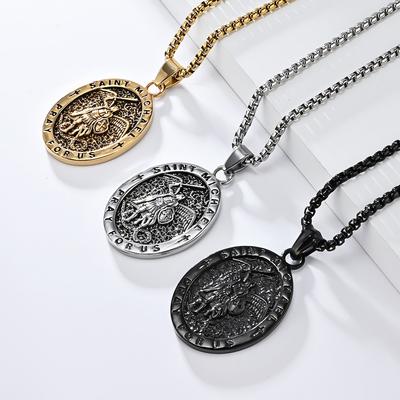 European and American Retro Saint Michael Archangel Titanium Steel Necklace