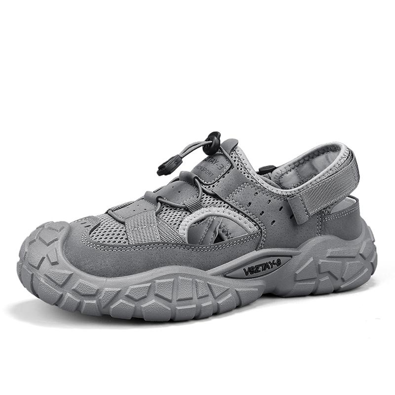 Classic Grey Hiking Sandals Men Summer Mesh Outdoor Beach Men's Sports Sandals Platform Breathable Hollow Out Walking Shoes Man