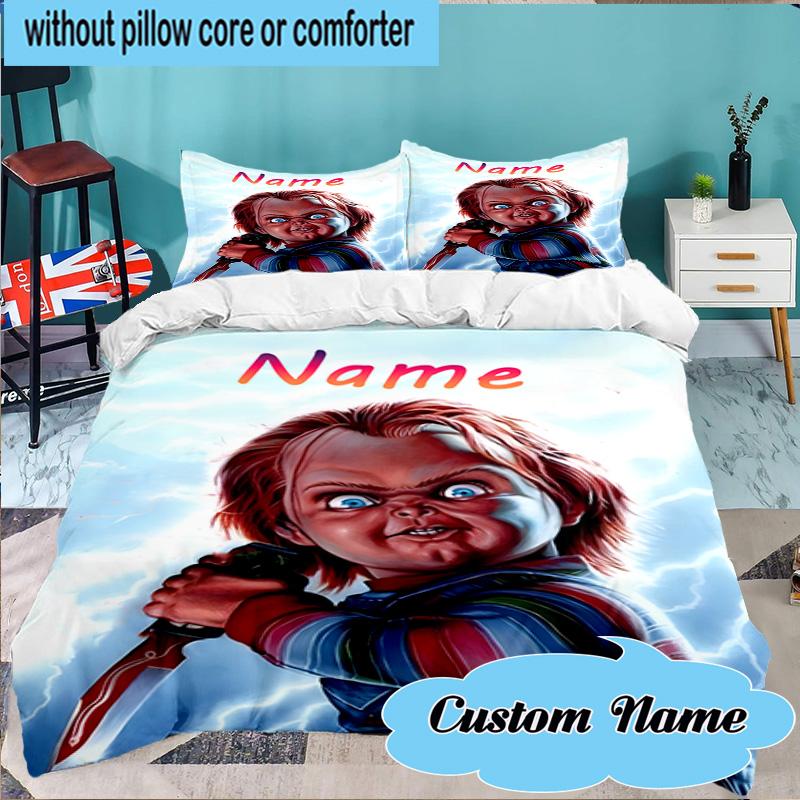Custom Name 3PCS Chucky Bedding Set Including 1pc Duvet Cover And 2pcs Pillowcases for Bedroom, Dormitory Gift Home Decor