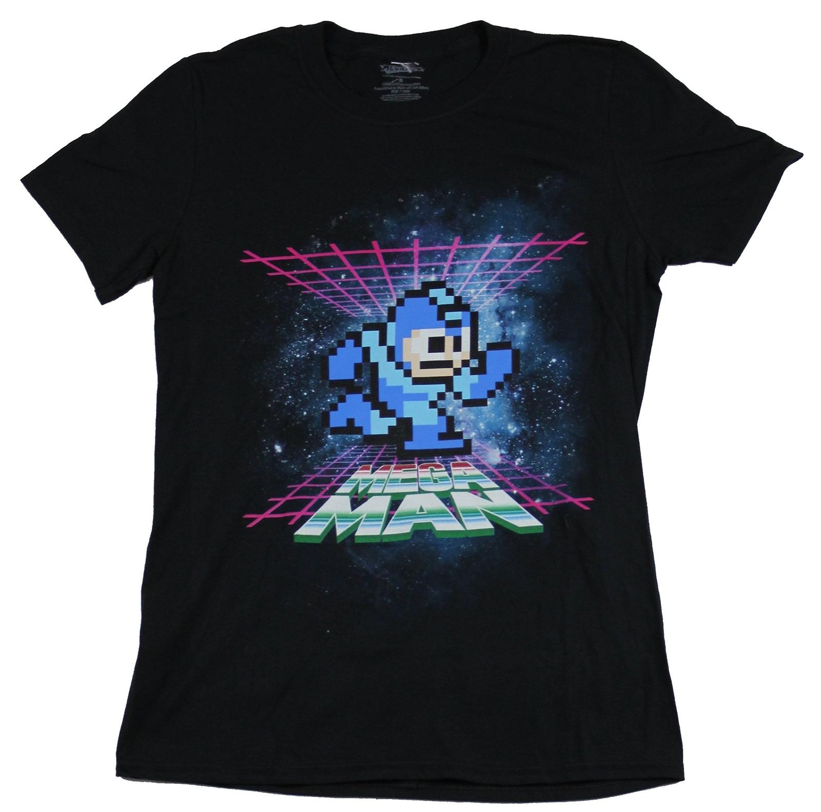 Mega Man Adult New T-Shirt - Megaman Space Vector Over Name S