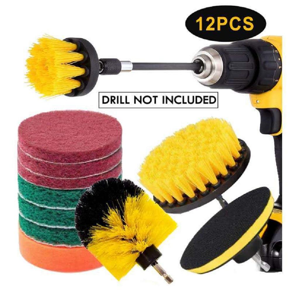 12-piece Drill Brush Set Bathroom Surfaces Tub Shower Tile Grout All Purpose Power Scrubber Cleaning Kit