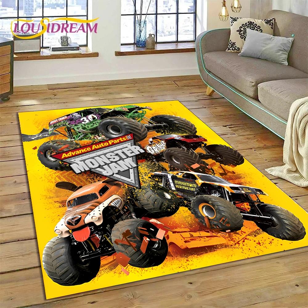 Monster Truck Monster Jam Cartoon Teppich für Wohnzimmer Schlafzimmer Heimdekoration, rutschfeste Bodendekoration für Sofa Fußmatte
