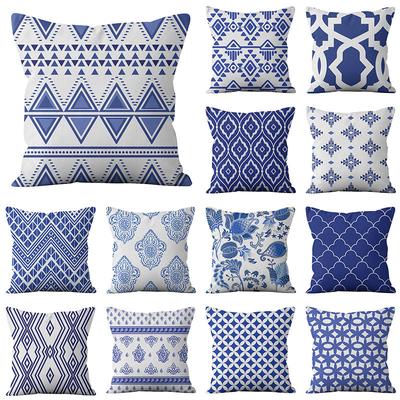 Nordic Style Blue and White Geometric High-end Pattern Pillow Cover Simple and Fashionable Home Sofa Cushion Cover Pillow Cover