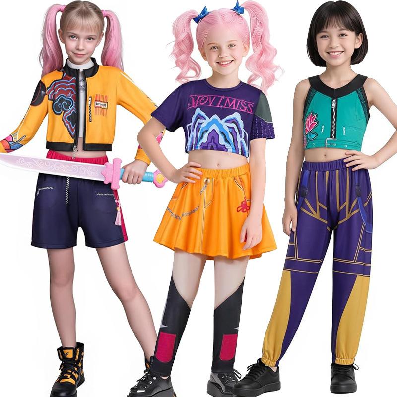 Movie K-Pop Children Mira Rumi Zoey Demon Hunters Cosplay Costume for Girl Halloween Party Stage Pattern Role Play Clothes