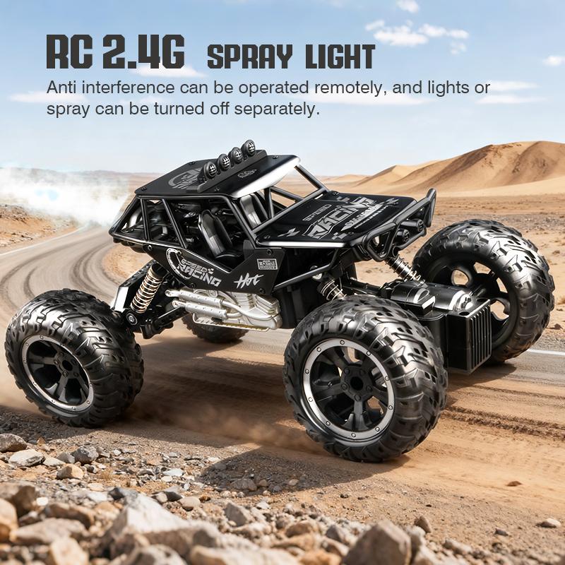 2.4g Remote Control Car Alloy Off-Road Climbing Car with Lights, Spray, Large Wheels, Rechargeable Children's Toy Car, Cross-Border Gift