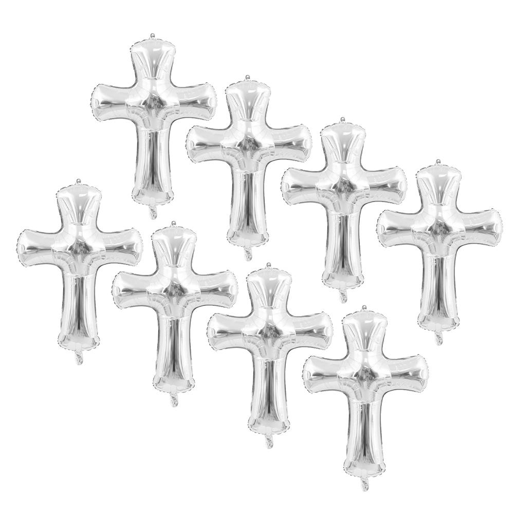 8Pcs Cross Shape Baptism Balloons Aluminum Foil Baby Shower Christening Decoration Party Balloon Prop Cross Shape Balloon