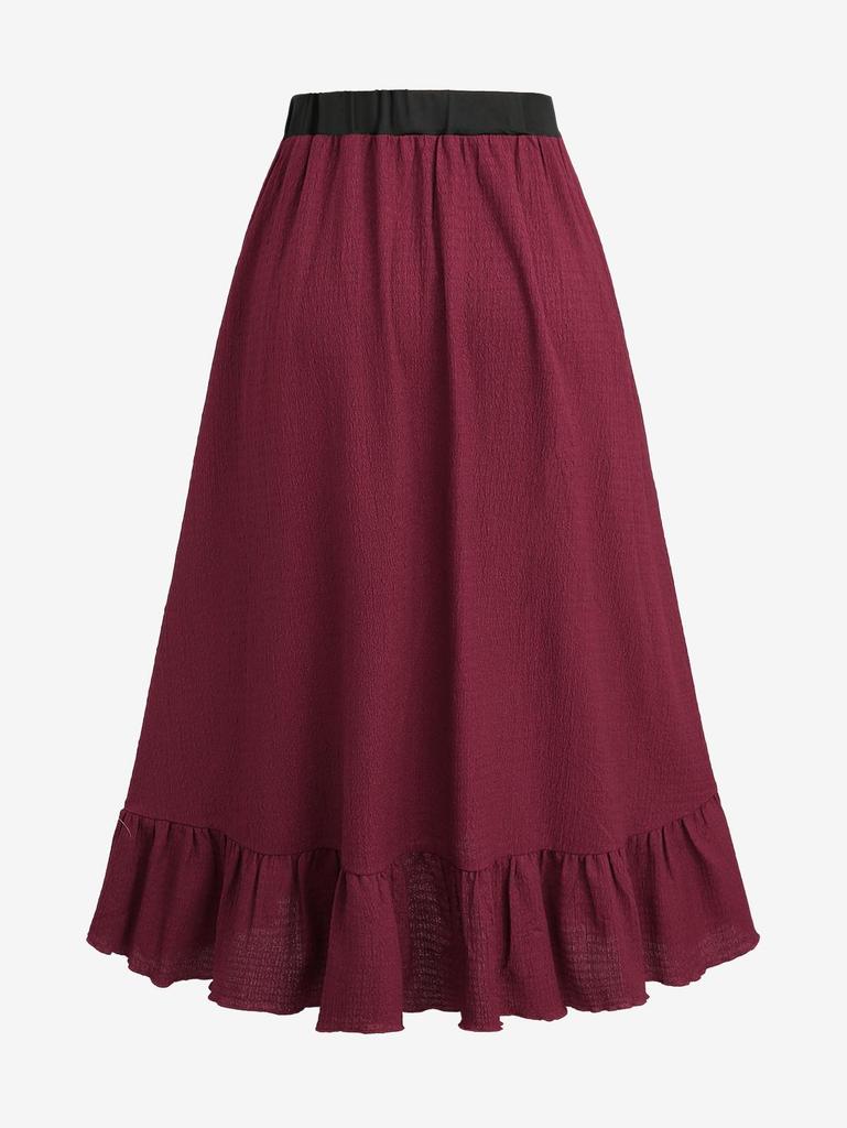 Rosegal Plus Size Ruffles Grommets Buckle Steampunk Plisse Skirt