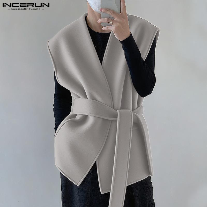 INCERUN Men Sleeveless Belt Waist Casual Loose Waistcoat Vest Suit Blazer