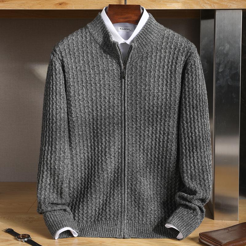 Wool Zipper Cardigan Men'S Semi-Turtleneck Winter Thickened Cashmere Sweater Business Casual Knitted Sweater Jacket