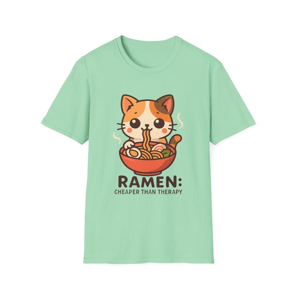 

Unisex Softstyle T-Shirt Cute Cat Eating Ramen Funny Cheaper Than Therapy 4XL