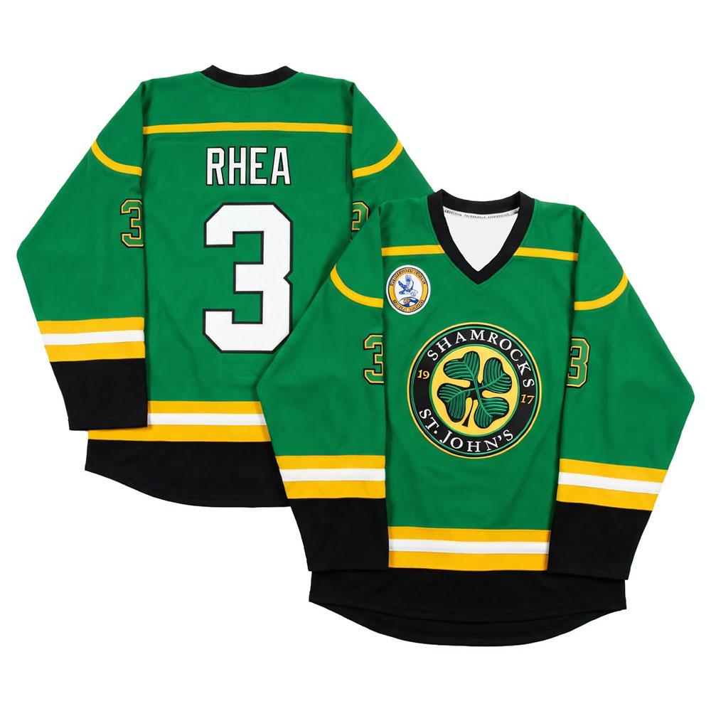 Movie Goon Ross The BOSS ST John's Shamrocks #3 RHEA Hockey Jersey Mens Sportswear Cosplay Long Sleeve Men Women Clothing Print