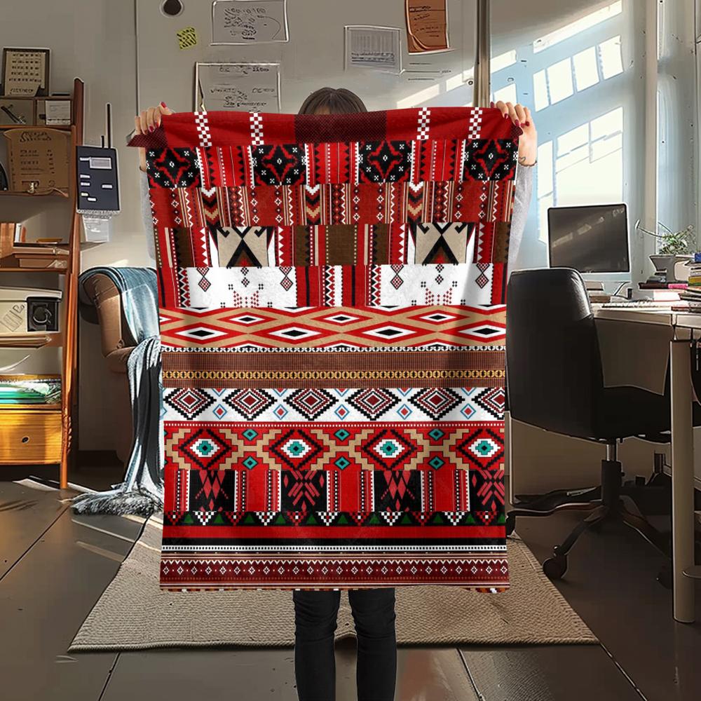 1Pc Native American Pattern Print Flannel Blanket, High Quality Comfortable for All Seasons, Home Decor, Warmth and Comfort, Perfect for Gifts