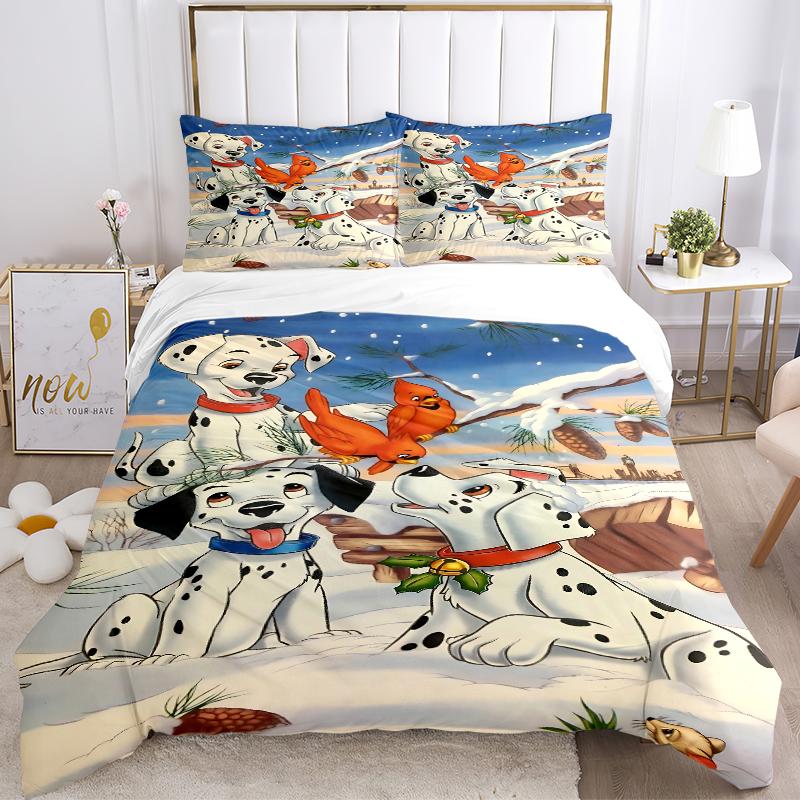 3Pcs Dalmatian Puppies Winter Scene Bedding Sets For All Sizes New 3D Printed Bed Cover Comforter Duvet Cover Pillowcase Bedroom Decoration