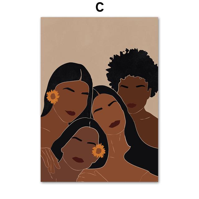 Abstract Black Fashion Girl Coffee Cosmos African Art Canvas Painting Nordic Posters And Prints Wall Pictures Living Room Decor No Frame