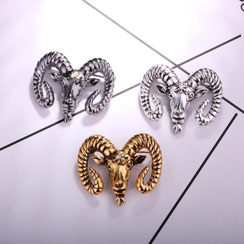 I -Remiel Fashion Retro Zinc Alloy Goat Head Brooch Male Suit Coat Badge Sheep Brooch Animal Lapel Pin Shirt Accessories For Men