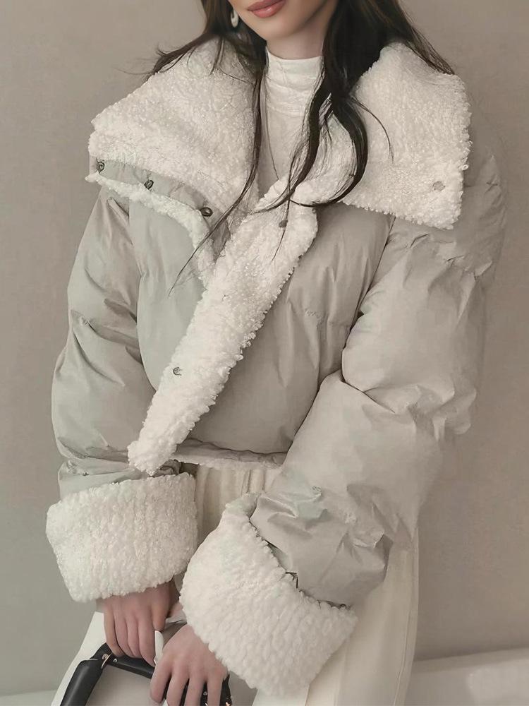 Korean Style Women's Lambswool Winter Coat 2025: Thickened Cotton-Padded Jacket for Casual Petite Warmth