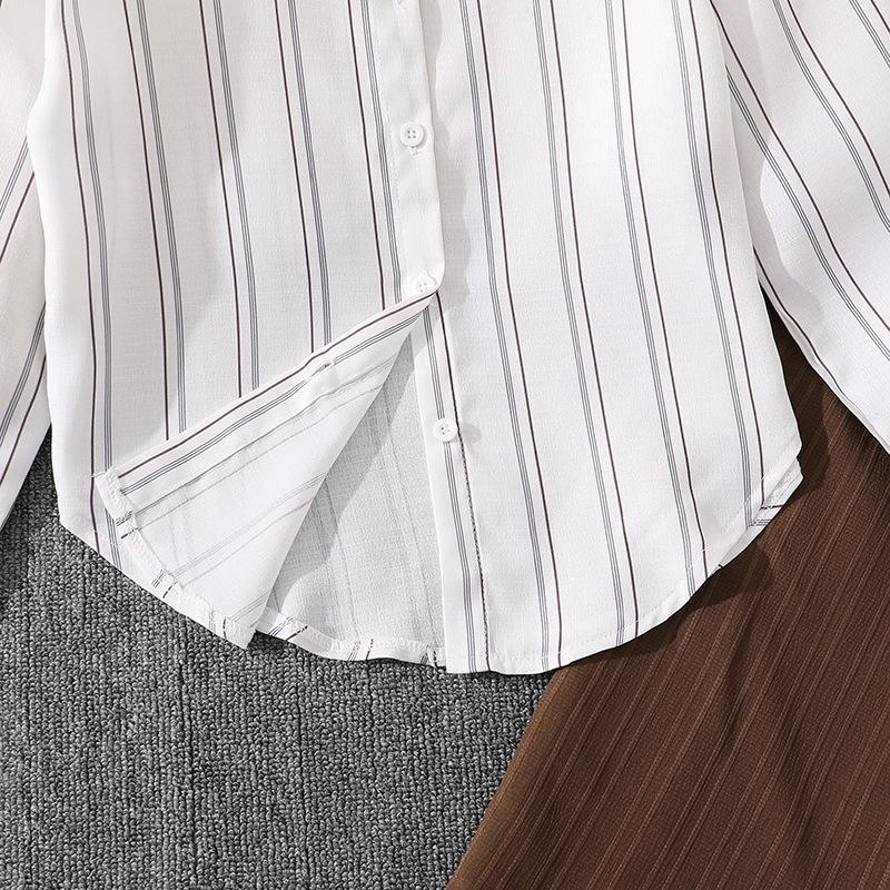 Children's Clothing Autumn New Children's Lapel Striped Long Sleeve Shirt Top Pants Boys and Girls Set