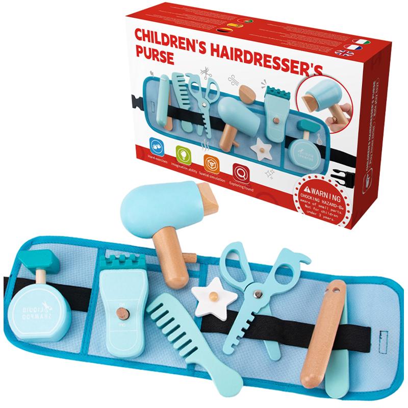 

Деревянный игровой набор для макияжа, салон красоты, набор игрушек для парикмахера для девочек, развивающие игрушки Монтессори для детей от 3 лет синий