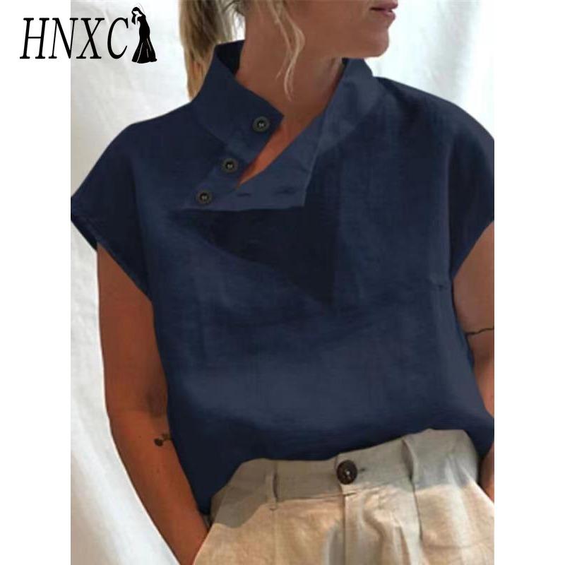 HNXC Women's Fashion Casual Solid Color Print Short Sleeve Blouses & Shirts