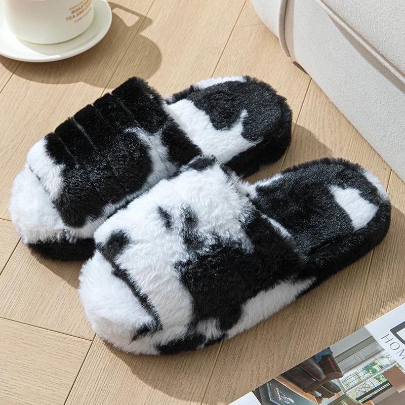 

Fashion Fuzzy Fur Women s Slippers Home Luxury Designer Plush Autumn Winter Woman Shoes Platform Casual Indoor Fluffy Slides Elegant New 36-37 чёрный